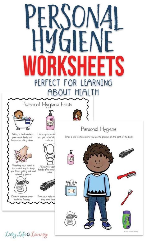 Teach your children the how and why of staying clean with these personal hygiene worksheets for kids. And don't forget to wash your hands!  Perfect health studies for preschool and kindergarten students.  #personalhygieneworksheets #homeschoolhealth #homeschoolscience #livinglifeandlearning Preschool Personal Hygiene Activities, Health And Wellness Lesson Plans, Elementary Hygiene Lessons Activities, Preschool Hygiene Theme, Grade 2 Health Lessons, Personal Hygiene Special Education, Hygiene Kids Activities, Healthy Habits Kindergarten Activities, Personal Health Activities For Kids