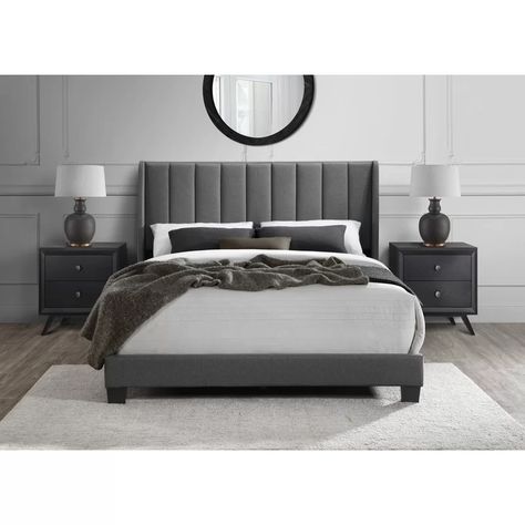 Grey Headboard Bedroom, Cama Queen Size, Grey Bed Frame, Grey Bedroom Decor, Grey Headboard, Queen Upholstered Bed, Bed Design Modern, Upholstered Panel Bed, Standard Bed