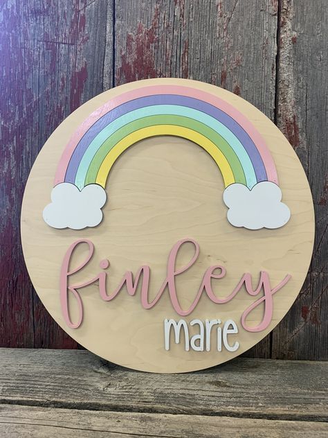 Rainbow Wood Name Sign, Nursery Decor, 20'' Name Sign by CashandBoone on Etsy Girls Nursery Decor, Kids Room Accessories, Rainbow Wood, Sweet Baby Names, Rainbow Decor, Toddler Girl Room, Wood Name Sign, Wood Wedding Signs, Wood Names