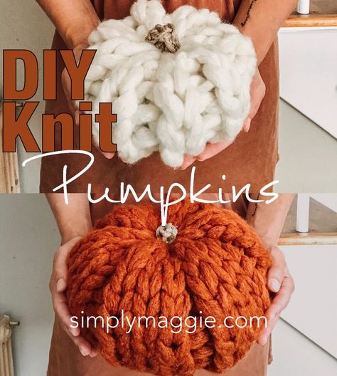 Chunky Knit Pumpkin Pattern | SimplyMaggie.com Blanket Edges Crochet, Knit Blanket Patterns, Knit Pumpkins, Blankets Diy, Chunky Yarn Blanket, Finger Knitting Projects, Pumpkin Patterns, Diy Knit Blanket, Zig Zag Crochet