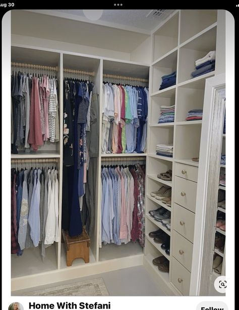 Large Closet Remodel, 5 Foot Closet Layout, Dress Closet Organization, Dakota Closets, Tall Closet Organization, Tall Closet Ideas, Long Closet Ideas, Small Walk In Closet Layout, Small Closet Design Layout