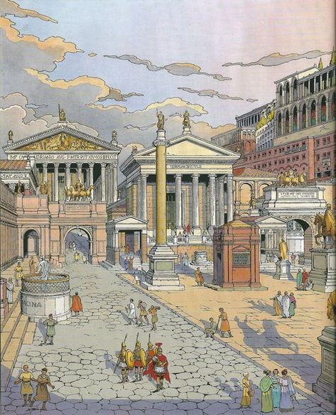 Ancient Rome Architecture, Roman Buildings, Roman Painting, Rome Architecture, Ancient Roman Architecture, Pax Romana, Location Design, Perspective Drawing Architecture, City Sketch