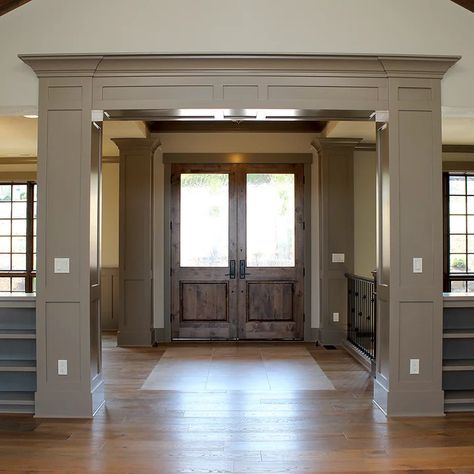 75 Beautiful Craftsman Double Front Door Pictures & Ideas - October, 2021 | Houzz Craftsman Double Front Door, Double Front Door Ideas, Craftsman Entryway, Front Door Entrance Ideas, Craftsman Front Door, Door Pictures, Brown Front Doors, Craftsman Front Doors, Craftsman Style Doors