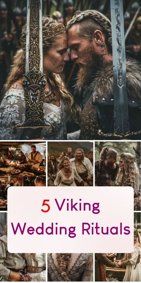 Discover the ancient customs and traditions that made Viking weddings so memorable. From handfasting to feasting, learn about the unique practices that brought joy and prosperity to newlyweds. Gothic Viking Wedding, Viking Style Wedding, Pagan Wedding Traditions, Viking Wedding Traditions, Viking Handfasting, Viking Wedding Ideas, Viking Weddings, Viking Bride, Vikings Wedding