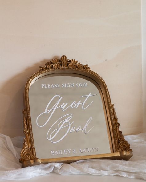 This stunning guest book mirror is back in stock! Shop now on Etsy or our website! . . . . #guestbook #guestbooksign #guestbooktable #guestbookideas #weddingsign #weddingsigns #weddingsignage #weddingsignages #weddingsignideas #weddingsignsdesigns #weddingsignshandmade #etsy #etsyseller #etsysellersofinstagram #etsyhandmade Guest List Mirror, Unplugged Wedding Sign Mirror, Vintage Mirror Wedding Sign, Phone Guest Book Wedding, Guest Signing Ideas For Wedding, Gold Mirror Wedding Sign, Guest Sign In Wedding, Guest Book Ideas For Wedding, Wedding Mirror Sign