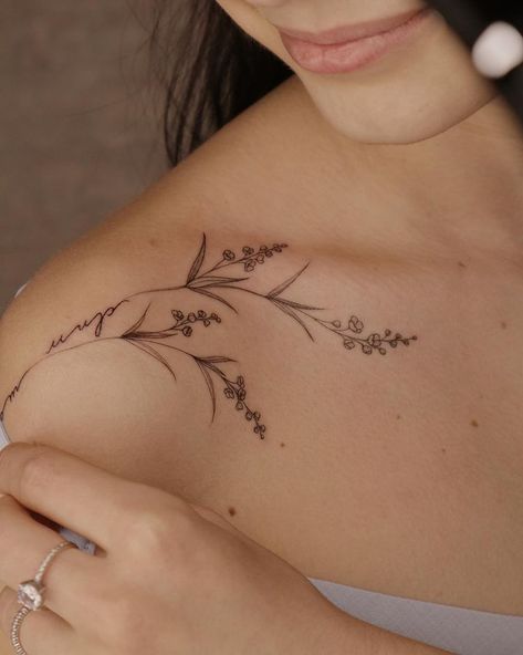 Tattoo Chest And Shoulder, Clavicle Tattoo, Mama Tattoo, Wrap Around Tattoo, Sunflower Tattoo Shoulder, Tattoo Uk, Small Chest Tattoos, Favorite Tattoos, Lavender Tattoo