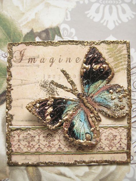 Twinchies Ideas, Book Page Crafts, Atc Cards, Candy Cards, Butterfly Crafts, Butterfly Cards, Fabric Book, Mixed Media Art Journaling, Scrapbook Embellishments