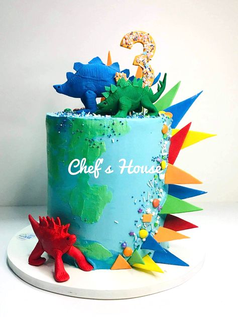 Dinosaur Spike Cake, Orange Green Blue Dinosaur Cake, Dinsors Cake, Blue And Green Dinosaur Cake, Rainbow Dinosaur Birthday Cake, Dinosaur Rainbow Cake, Number 3 Dinosaur Cake, Dino Cakes Boys, Rainbow Dinosaur Cake