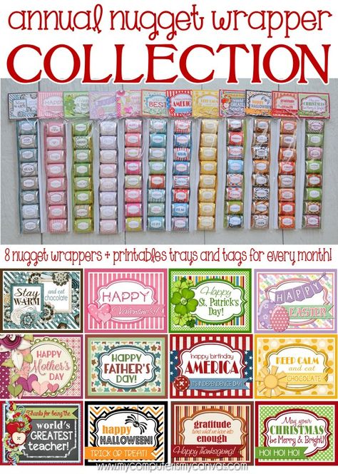 Annual Chocolate Nugget Wrapper Collection ! - My Computer is My Canvas Nugget Wrappers, Handmade Christmas Gifts Diy, Hershey Nugget, Brochure Paper, Visiting Teaching, Candy Crafts, I Love Chocolate, Holiday Tags, Treat Holders