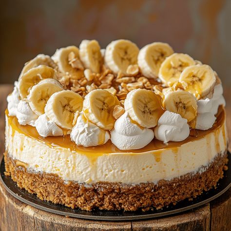 Banana Cream Cheesecake Banana Cream Pudding Cheesecake, Banana Cake Cheesecake, Banana Pudding Crunch Cheesecake, Banana Cream Pie Cheesecake, Banana Cheesecake Recipe, Banana Desserts, Banana Cream Cheesecake, Banana Cheesecake, Cream Cheesecake