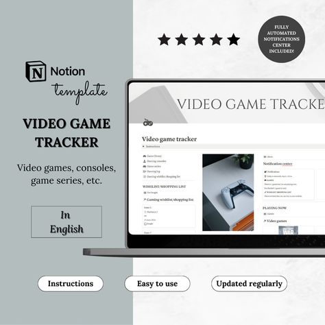 Notion template Video game tracker, Gaming journal Notion dashboard, Gaming planner, Gaming log, Game tracking Notion planner Video games by TheOrganizedClub on Etsy Notion Tracker, Gaming Journal, Game Tracker, Journal Notion, Game Library, Notion Dashboard, Notion Planner, Template Video, Notion Template