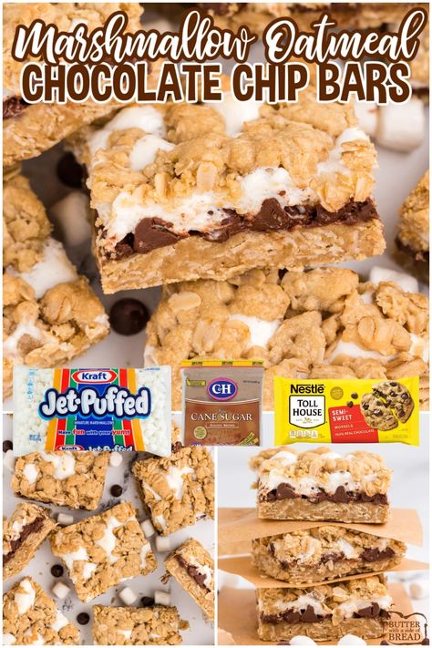 Oatmeal Cookie Crust, Simple Oatmeal, Chocolate Chip Marshmallow Cookies, Oatmeal Chocolate Chip Bars, Oatmeal Squares, Marshmallow Bars, Oatmeal Cookies Easy, Sweets Bar, How To Make Marshmallows