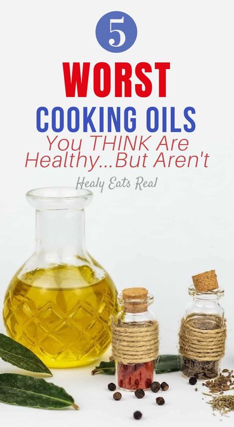 5 Worst Cooking Oils You Think Are Healthy…But Aren't- You may be surprised to find that some of the worst cooking oils are ones that you may have been told are "healthy". If you care about your health, make sure you're not using any of these five worst cooking oils. #cookingoils #healthyeating #health via @healyeatsreal Cooking Oils Chart, Bad Cooking, Oils To Avoid, Olive Oil For Cooking, Baking Substitutions, Healthy Cooking Oils, Oils Benefits, Best Cooking Oil, Eating Healthier