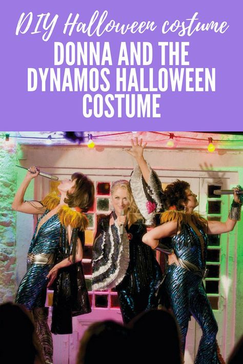 Find out how to make a DIY Donna and the Dynamos group Halloween costume from Mama Mia so you and your friend group can look so cute, on SHEFinds.com  #halloween #diyhalloweencostume #mommamia Simple Wedding Planning, Donna And The Dynamos, Costume Party Themes, The Dynamos, Queen Halloween Costumes, Abba Costumes, Trio Costumes, Crafts Simple, Super Troopers