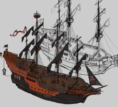 Pirates Ship, Pirate Flags, Pirate Ship Art, Model Sailing Ships, Sail Ship, Pirate Boats, Old Sailing Ships, Fantasy Tattoos, Sea Of Thieves