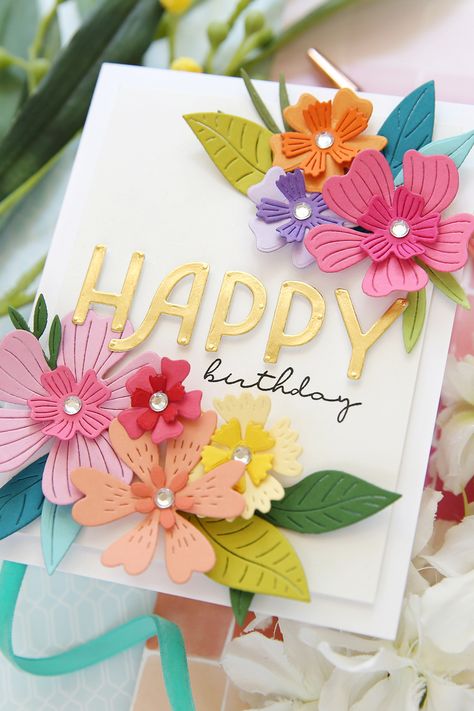 Cricut Birthday Cards, Happy Birthday Cards Handmade, Cricut Birthday, Mft Cards, Spellbinders Cards, Cricut Cards, Spring Cards, Beautiful Handmade Cards, Birthday Cards Diy