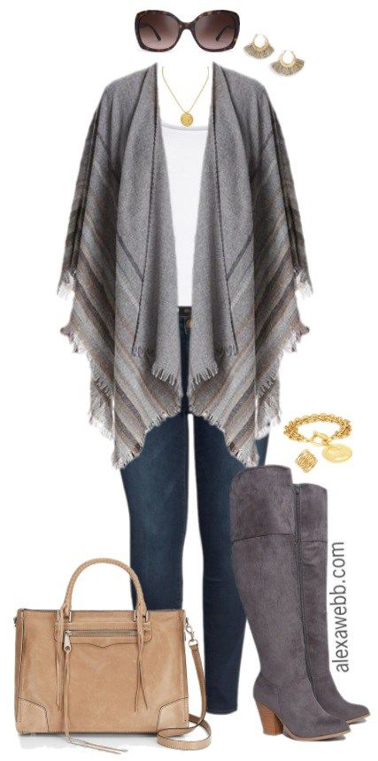 Plus Size Poncho Outfit - Plus Size Winter Casual Outfit - Plus Size Fashion for Women - alexawebb.com #alexawebb #plussize Plus Size Poncho Outfits, Ruana Outfit, Plus Size Poncho, Winter Casual Outfit, Short Plus Size Fashion, Women's Winter Fashion, Poncho Outfit, Casual Outfits Plus Size, Cotton Turtleneck