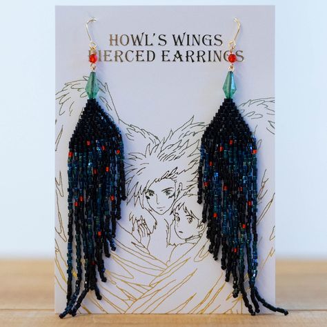 Pierced Earrings - Howl's Wing - Beads - Howl's Moving Castle - Ghibli 2019 #Howl #HowlsMovingCastle #HowlNoUgokuShiro #StudioGhibli #Ghibli #LoveGhibli Studio Ghibli Jewelry Holder, Howls Moving Castle Inspired Jewelry, Howls Moving Castle Aesthetic Outfit, Howls Jewelry, Howl Clothes, Howls Moving Castle Room Decor, Howls Moving Castle Jewelry, Howls Moving Castle Outfit, Howls Moving Castle Crochet