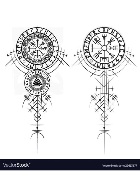 Viking Compass Tattoo, Viking Tattoos For Men, Viking Rune Tattoo, Viking Warrior Tattoos, Norse Mythology Tattoo, Viking Tattoo Symbol, Viking Tattoo Sleeve, Scandinavian Tattoo, Vikings Tattoo