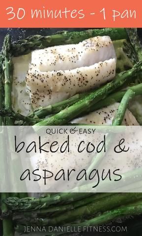 Cod And Asparagus, Easy Baked Cod, Easy Frozen Yogurt, Baked Haddock, Asparagus And Mushrooms, Quick Healthy Dinner, Baked Asparagus, Cod Recipes, Asparagus Recipe