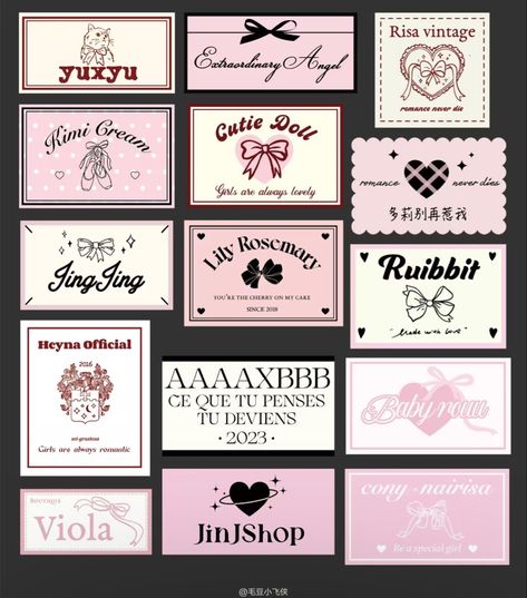 Aesthetic Scrapbook Ideas Pink, Coquette Stickers Aesthetic, Cute Business Cards Ideas Creative, Pink Coquette Stickers, Coquette Business Card, Print Out Stickers For Phone Case, Coquette Logo Ideas, Kawaii Business Cards, Coquette Stickers Printable Pink