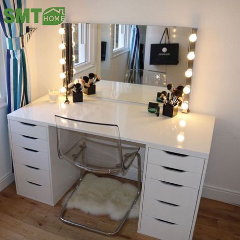 Source home furniture wooden dressing table makeup designs mirror with drawer set modern white on m.alibaba.com Alex Drawers, Dressing Table Modern, Zimmer Diy, White Dressing Tables, Dressing Room Decor, Aesthetic Interior Design, Bathroom Lights, Ikea Bathroom, Dressing Table Design