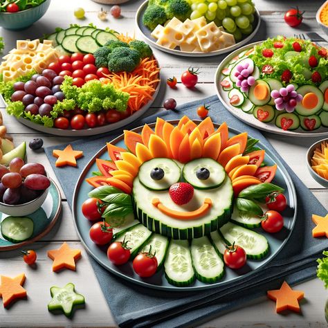 Cooking up Joy - Made with love: Creative Salad Decorations for Picky Eaters Salad Decoration Ideas Creative, Salad Decoration Ideas, Salad Decoration, Salad Design, Veggies And Fruits, Dubai Garden, Amazing Food Decoration, All Vegetables, Kids Food