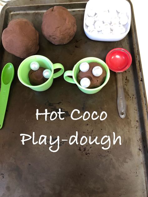 Hot Coco Play-dough * A Flourishing Rose Chocolate Play Dough Recipe, Play Based Learning Kindergarten, Chocolate Play Dough, Chocolate Activities, Coconut Hot Chocolate, Chocolate Crafts, Fine Motor Activities For Kids, Playdough Activities, Cocoa Recipes