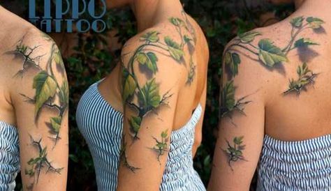 hyper-realistic-3d-tattoos (32) Poison Ivy Tattoo, Blatt Tattoos, Hop Tattoo, Botanisches Tattoo, Ivy Tattoo, Mens Tattoos, Wrap Tattoo, Branch Tattoo, Omerta Tattoo