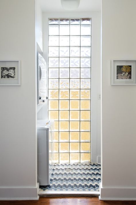 New Orleans House, Brick Bathroom, Glass Blocks Wall, Brick Interior, Long House, New Orleans Homes, Glass Brick, 26 September, Interior Windows