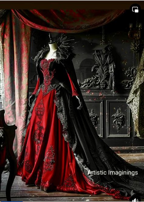 Red Fantasy Gown, Red Black Outfit, Black Gothic Dress, Red Wedding Gowns, Vampire Dress, Queen Dresses, Amazing Dresses, Stunning Prom Dresses, Queen Costume