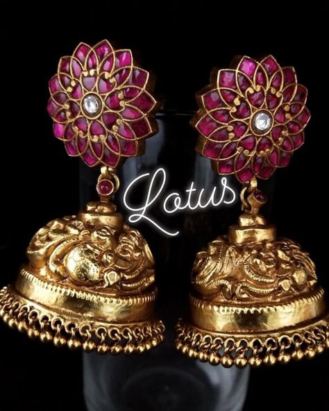 Top-Ruby-Emerald-Jhumkas-Designs (7) Jhumka Designs, Gold Jhumka Earrings, Gold Jewelry Simple Necklace, Indian Jewellery Design Earrings, Antique Jewelry Indian, Gold Pendant Jewelry, Bridal Fashion Jewelry, Indian Jewelry Sets, Antique Gold Jewelry