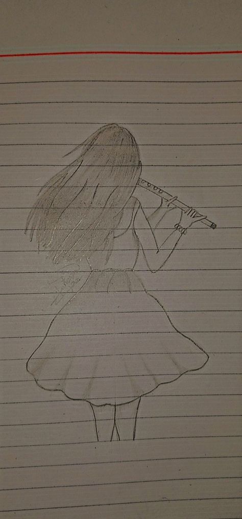 Girl with the flute✨🎶 Flute Sketch, Flute Tattoo, Flute Drawing, Transverse Flute, Boy Drawing, Pencil Art Drawings, Animated Drawings, Zentangle Art, Book Art Drawings