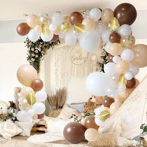 Neutral Theme Birthday Party, Classic Birthday Party Decorations, Melanin Brunch, Coffee Party Decorations, Brown Balloon Garland, Leaf Balloon, Coffee Baby Shower, Blush Balloons, Baby Shower Decorations Neutral