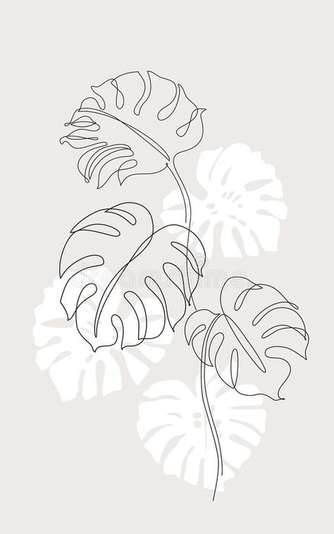 Leaves Silhouette, Pastel Beige, Line Art Flowers, Leaf Silhouette, Boho Painting, Leaf Drawing, Art Tropical, Monstera Leaves, Line Art Design