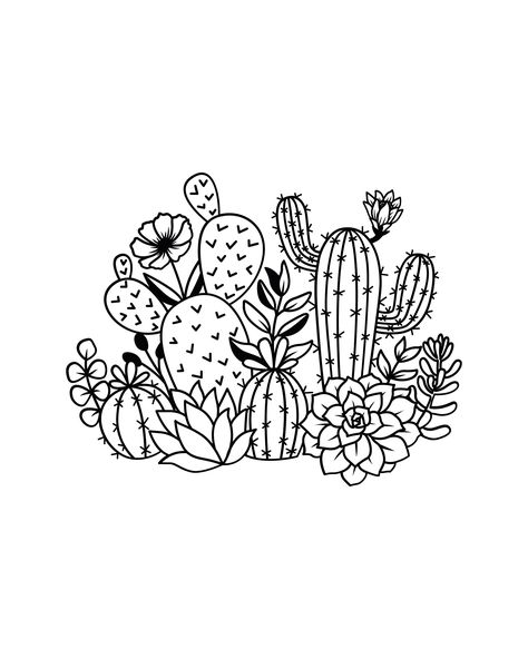 Cactus Clipart Black And White, Entryway Flowers, Mexican Svg, Cactus Doodle, White Entryway, Cactus Svg, Cactus Vector, Cactus Clipart, Flowers Svg