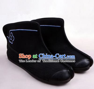 Chinese Ancient Peking Opera Huangmei Opera Martial Boots, Traditional China Beijing Opera Male Black Embroidered Shoes Chinese Traditional Shoes, Ancient Princess, Traditional Shoes, Beijing Opera, Peking Opera, China Beijing, Chinese Ancient, Satin Shoes, Embroidered Shoes