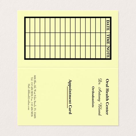 Yellow Stylish Dentist Appointment Card Appointment Card Design, Dental Appointment, Appointment Card, Dentist Appointment, Appointment Cards, Health Center, Dental Clinic, Oral Health, Sign Poster