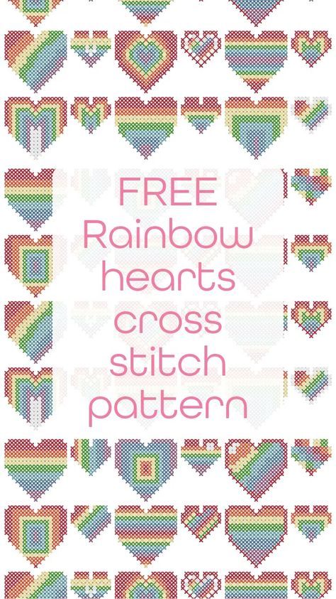 Free rainbow hearts cross stitch pattern - Craft with Cartwright Diy Giveaway, Free Cross Stitch Pattern, Pattern Rainbow, Free Chart, Rainbow Hearts, Cross Stitch Heart, Rainbow Cat, Cat Cross Stitch, Embroidery Scissors