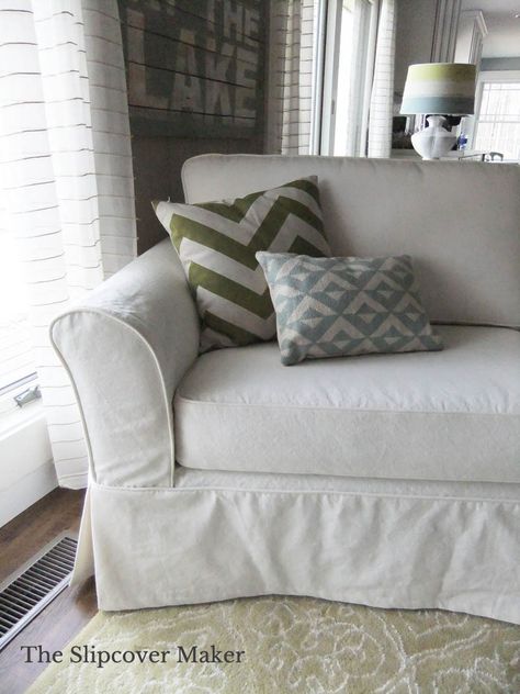 Sofa slipcover custom made in a creamy white cotton poly canvas. Perfect for the cottage. White Couch Cover, Discount Sofas, White Slipcovers, White Couch, White Fits, Royal Furniture, Slip Covers, Cottage Furniture, Cottage Style Decor