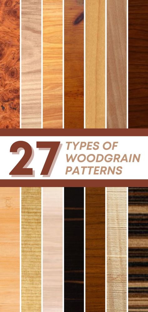 Ever want the perfect wood accent for your home but not sure what to go with? Here are 27 different types of wood grain patterns in 1 place! Get to know more about each time and find out which would bed the best to use on your home decor. Wood grain patterns can impact the overall appeal of your interior so pick carefully which to use on your furniture, hardwood floors, countertops, or even ceiling beams. Hardwood Countertops, Wood Floor Pattern, Grain Background, Maple Furniture, Types Of Wood Flooring, Countertop Slabs, Woodgrain Pattern, Pecan Wood, Hardwood Lumber