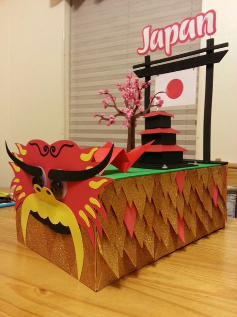 Japan shoebox parade float Shoebox Parade Float, Parade Float Diy, Japanese Floats, Japan For Kids, Carnival Floats, Mardi Gras Float, Shoe Box Crafts, Homecoming Floats, Cultural Crafts