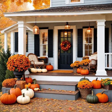 Fall Front Porch Decor New England Fall Porch Decor, Fall Porch Decor Stairs, Fall Front Porch Decor Mums And Pumpkins, Pumpkin Decor Front Porch, Fall Front Porch Decor With Pumpkins And Mums, Fall Porch Styling, Burgundy Mums Fall Porch, Front Porch Fall Planter Ideas, Fall Porch Flowers