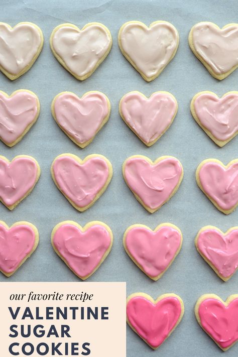 Valentine Sugar Cookie Recipe, Valentine Sugar Cookies, Frosting Colors, Best Sugar Cookie Recipe, Simple Sugar, Pink Food Coloring, Shaped Cookies, Pink Frosting, Sugar Cookie Recipe