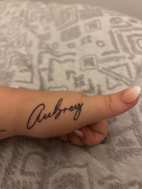 Audrey Tattoo Name, Aubrey Tattoo Name, Tattoo Of Daughters Name, Alexis Name, Cursive Name Tattoo, Daughters Name Tattoo, Hand Tatto, Name In Cursive, Cursive Tattoos