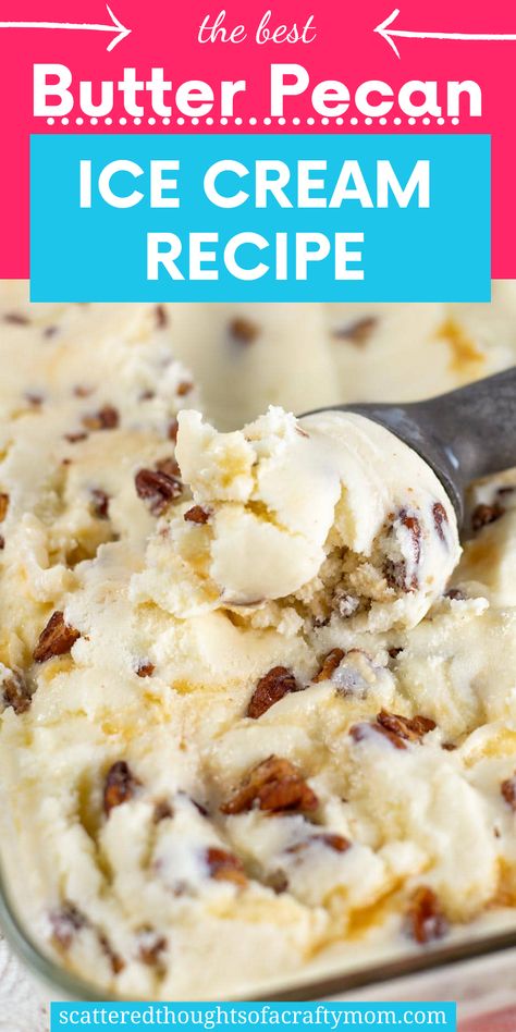 This Homemade Butter Pecan Ice Cream Recipe features creamy vanilla ice cream with buttery toasted pecans mixed in, making a perfect summer treat. The combination of sweet and nutty flavors results in a deliciously rich and creamy dessert that is easy to make at home. Treat yourself to this delightful ice cream that embodies summer indulgence. Homemade Butter Pecan Ice Cream, Buttered Pecans, Butter Pecan Ice Cream Recipe, Coconut Ice Cream Recipe, Butter Pecan Ice Cream, Pecan Ice Cream, Homemade Vanilla Ice Cream, Homemade Butter, Ice Cream Recipe