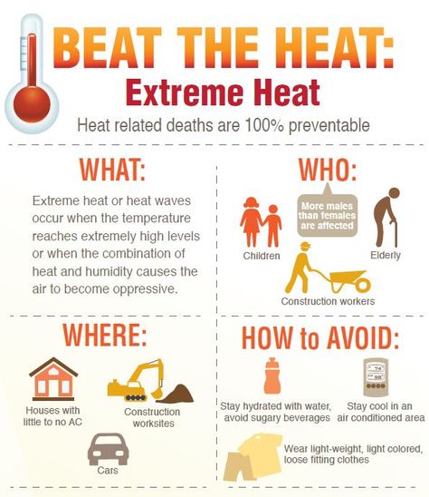 Beat the Heat: Extreme Heat from Centers for Disease Control and Prevention. {infographic} Summer Safety Tips, Heat Safety, Heat Exhaustion, Summer Safety, Sun Safety, Workplace Safety, Safety First, Extreme Heat, Dehydration