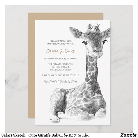 Safari Sketch, Sketch Cute, Giraffe Baby Shower Invitations, Teddy Bear Baby Shower Invitations, Couples Baby Shower Invitations, Rustic Baby Shower Invitations, Safari Baby Shower Invitations, Baby Shower Giraffe, Gender Neutral Baby Shower Invitations