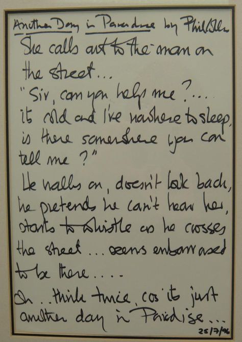 Phil Collins ~ Another Day in Paradise Phil Collins Lyrics, Christopher Cross, Crazy Sister, Great Song Lyrics, Another Day In Paradise, Oldies Music, Phil Collins, Another Love, I'm With The Band