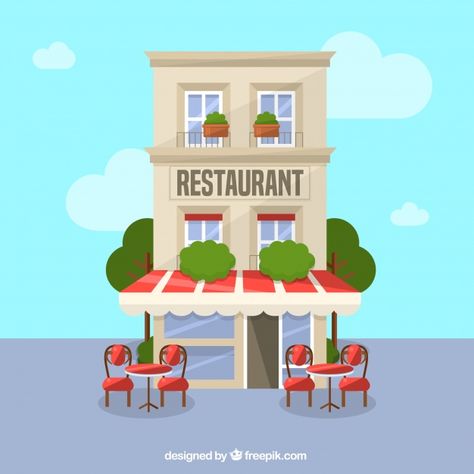 Restaurant Cartoon, Building Background, Ocean Projects, Background Food, Owl Coloring Pages, Small Restaurants, Cartoon House, Building Illustration, Retro Logo